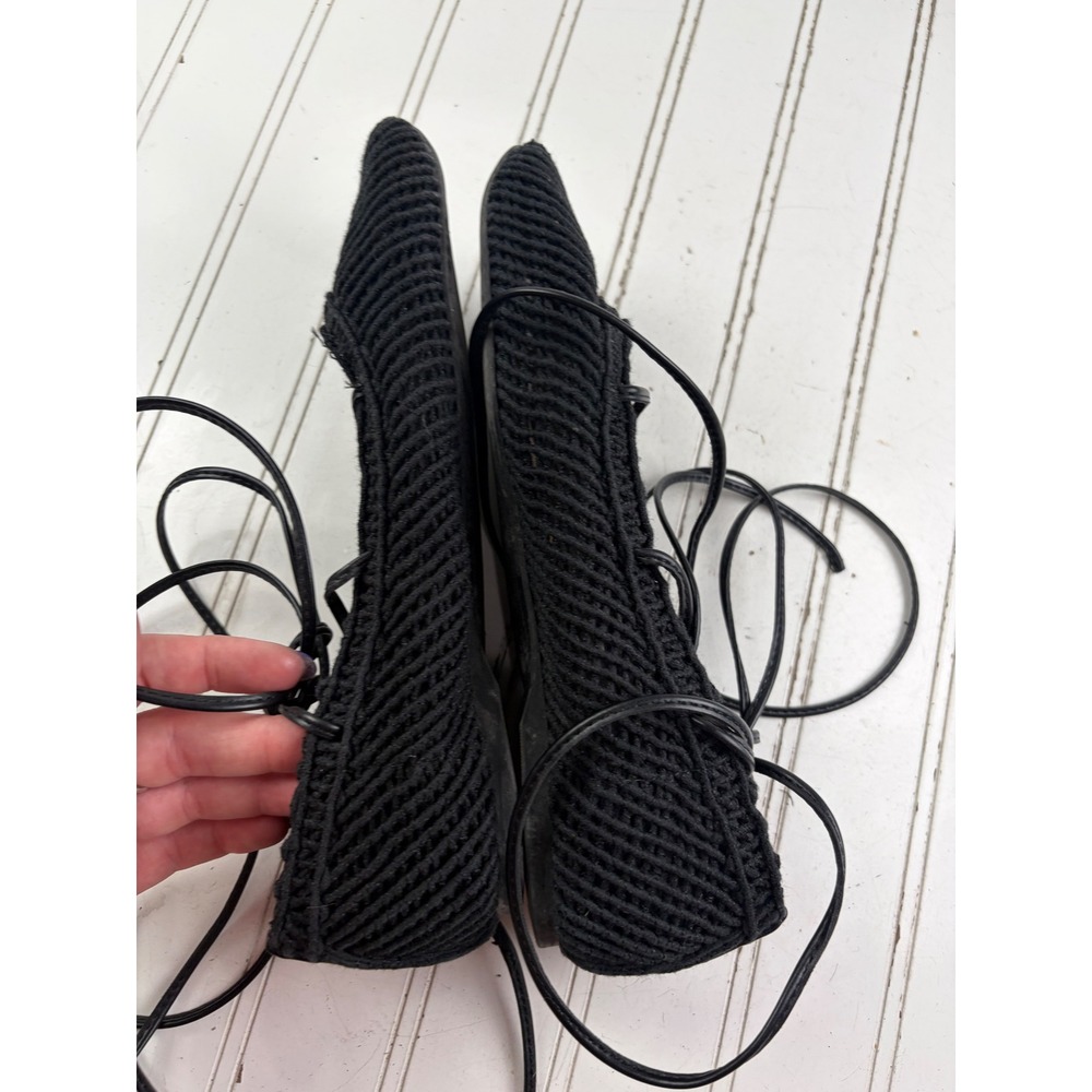 Vintage Y2K Black Woven Crochet Lace Up Ballet Flats Women's Size 7 - Picture 9 of 9